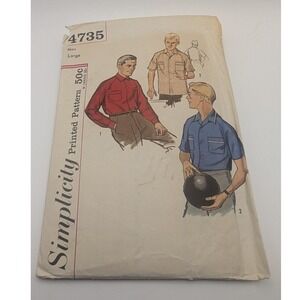Simplicity 4735 Mens Action Back Shirt Sewing Pattern Large Button Down Uncut